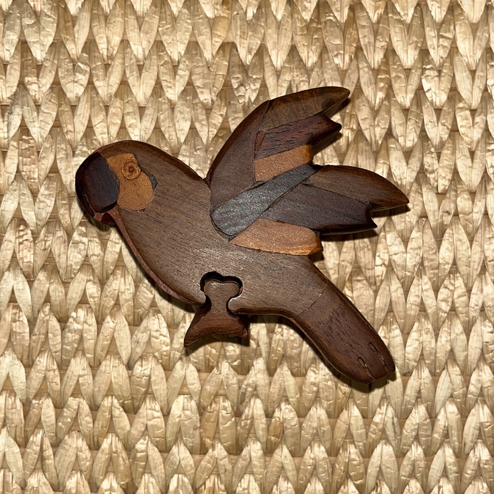 Vintage Exotic wood parrot puzzle box